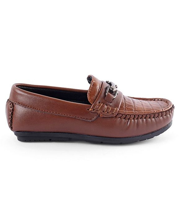 Pine Kids Slip on Formal Wear Shoes with Chain Link - Brown