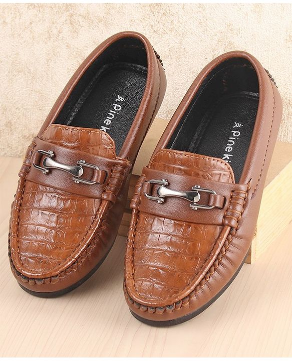 Pine Kids Slip on Formal Wear Shoes with Chain Link - Brown
