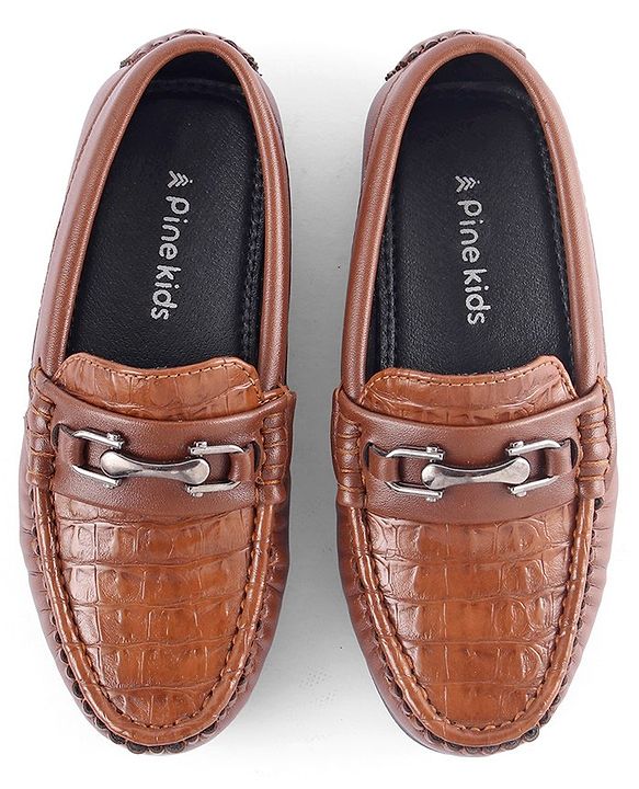 Pine Kids Slip on Formal Wear Shoes with Chain Link - Brown