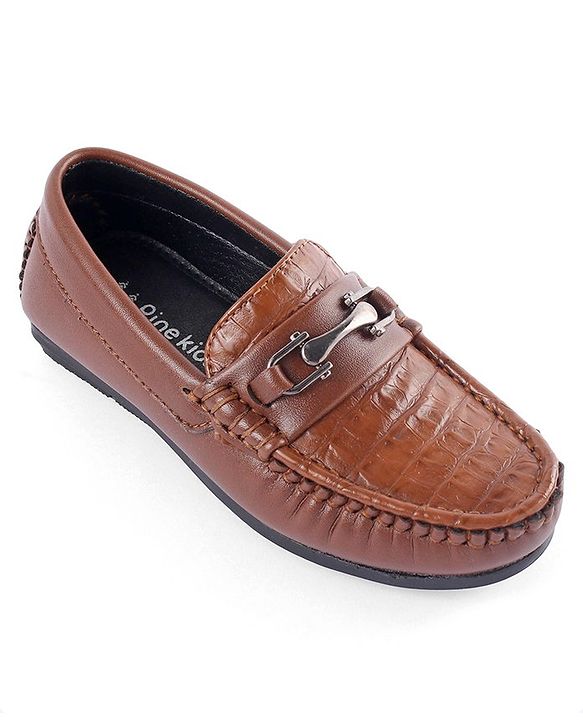 Pine Kids Slip on Formal Wear Shoes with Chain Link - Brown