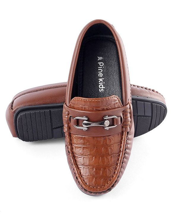Pine Kids Slip on Formal Wear Shoes with Chain Link - Brown