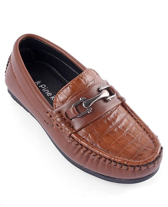 Pine Kids Slip on Formal Wear Shoes with Chain Link - Brown