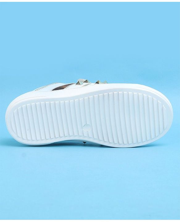 Pine Kids Velcro Closure Striped Casual Shoes with Applique - White