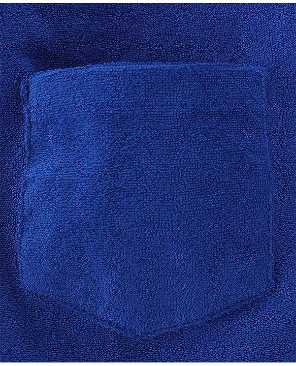 Babyhug Terry Knit Full Sleeves Hooded Bath Robe With Dino Patch - Navy Blue