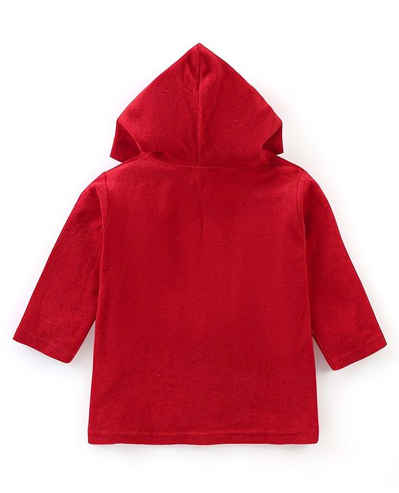 Babyhug Terry Full Sleeves Hooded Bath Robe With Panda Patch- Red