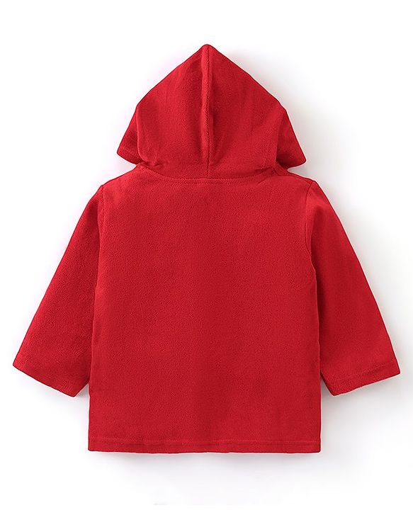 Babyhug Terry Full Sleeves Hooded Bath Robe Car Print- Red