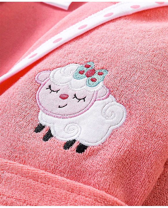 Babyhug Terry Full Sleeves Hooded Bath Robe With Sheep Patch- Pink
