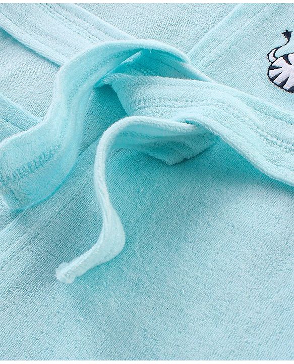 Babyhug Terry Full Sleeves Hooded Bath Robe With Zebra Patch- Blue