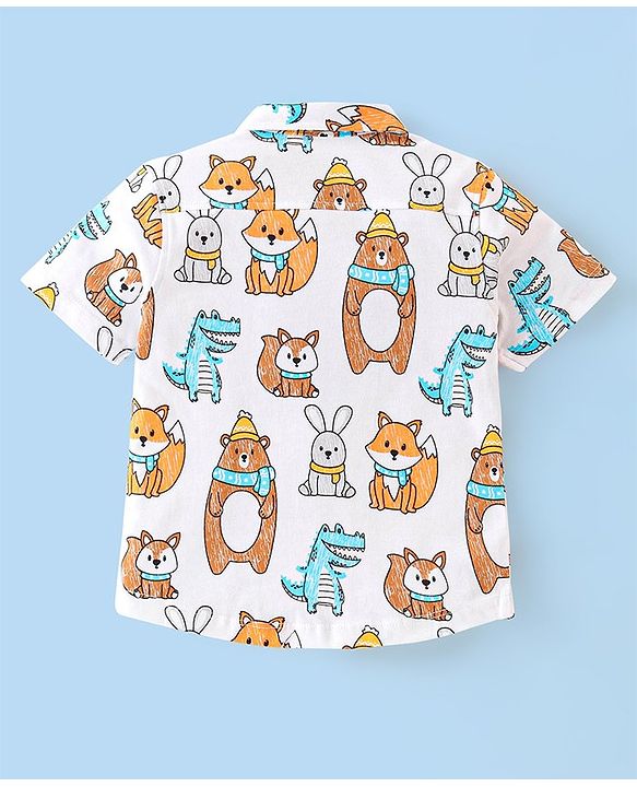 Babyhug 100% Cotton Knit Half Sleeves Animal Print Shirt - White