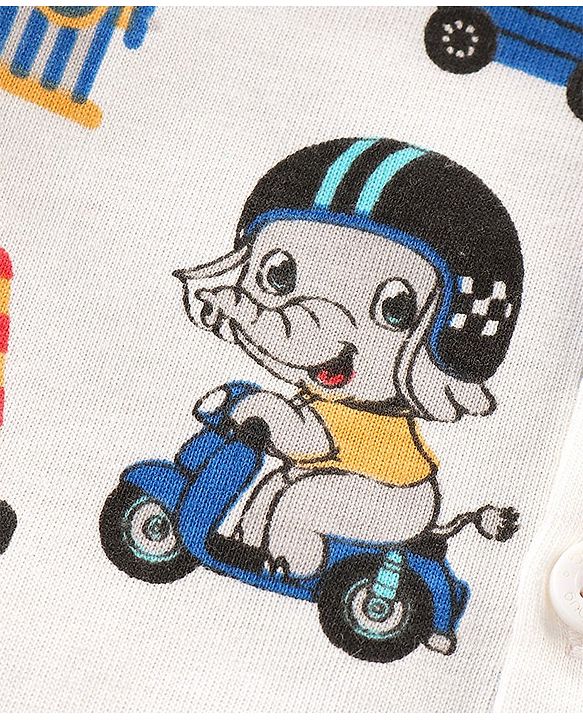 Babyhug 100% Cotton Knit Half Sleeves Vehicle Print Shirt - OffWhite