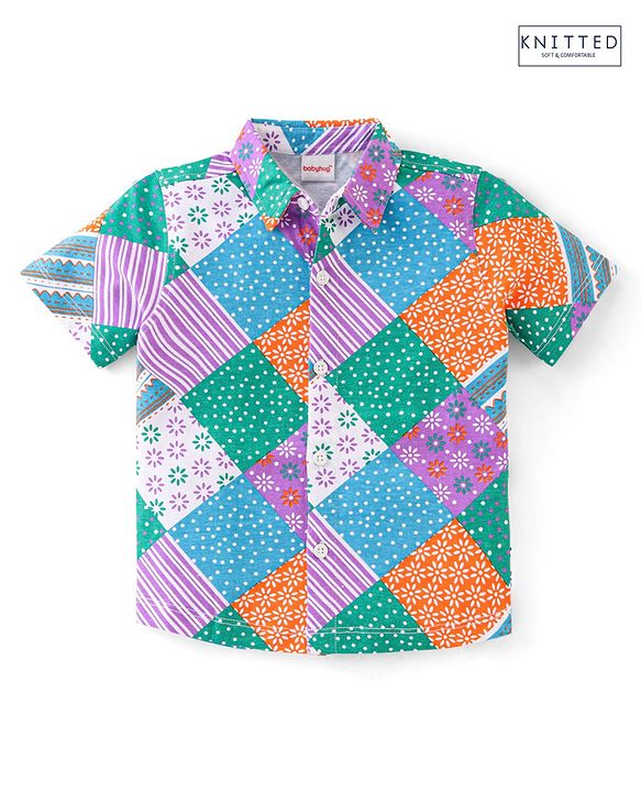 Babyhug 100% Cotton Knit Half Sleeves Shirt With Floral Print - Multicolour