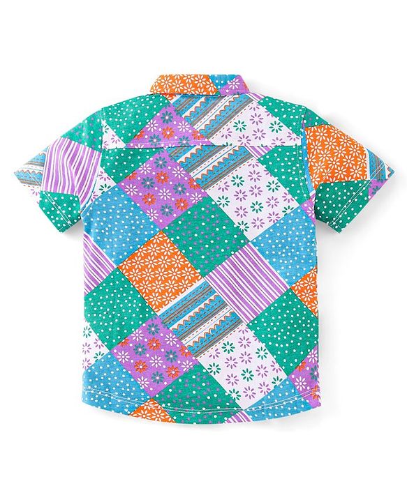 Babyhug 100% Cotton Knit Half Sleeves Shirt With Floral Print - Multicolour