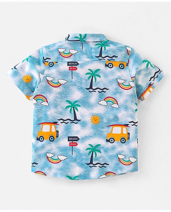 Babyhug 100% Cotton Knit Half Sleeves Regular Shirt with Scenery Print - Blue