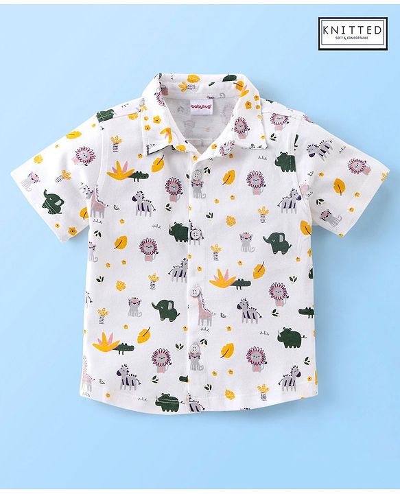 Babyhug 100% Cotton Half Sleeves Shirt Lion & Zebra Print- Off White