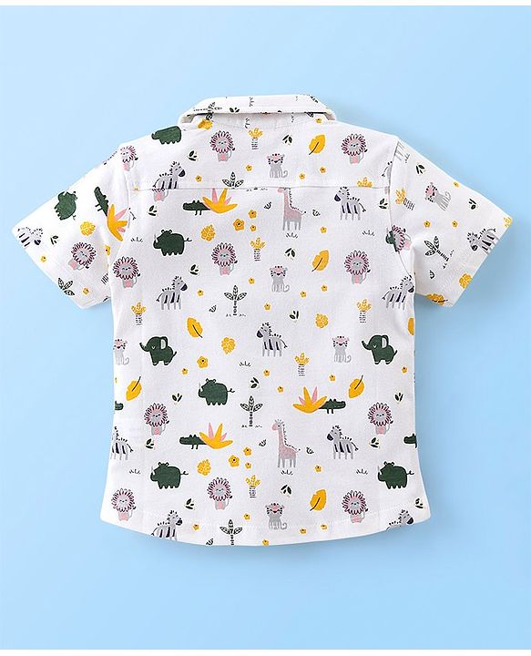 Babyhug 100% Cotton Half Sleeves Shirt Lion & Zebra Print- Off White