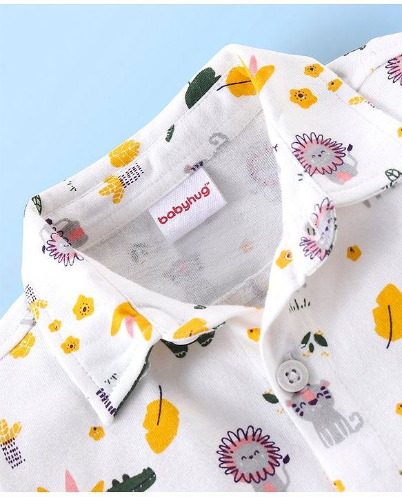 Babyhug 100% Cotton Half Sleeves Shirt Lion & Zebra Print- Off White