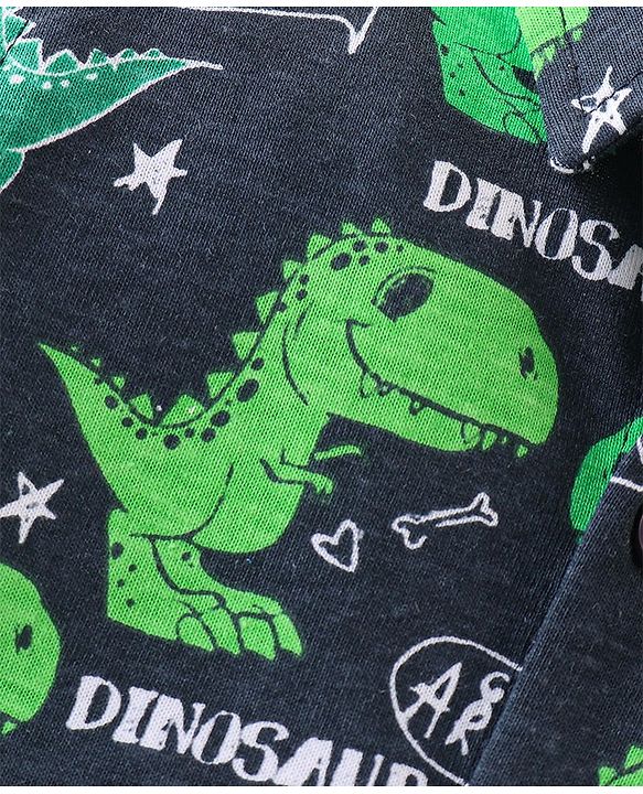 Babyhug 100% Cotton Knit Half Sleeves Shirt Dino Print - Navy Blue