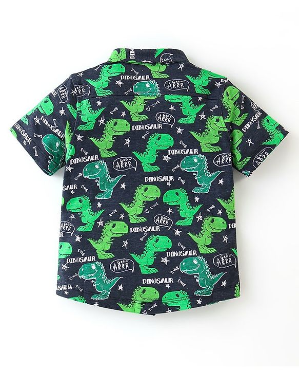 Babyhug 100% Cotton Knit Half Sleeves Shirt Dino Print - Navy Blue
