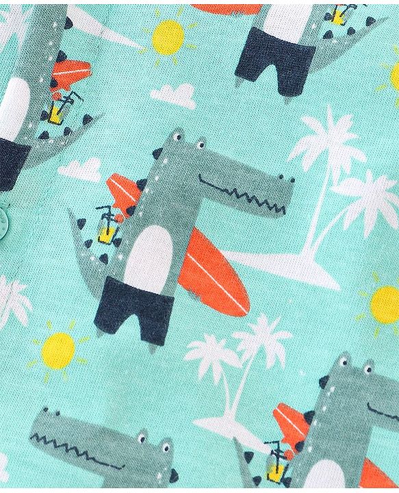 Babyhug 100% Cotton Knit Half Sleeves Regular Shirt Croc with Surf Board Print - Blue