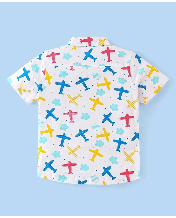 Babyhug 100% Cotton Knit Half Sleeves Shirt With Aeroplane Print - White