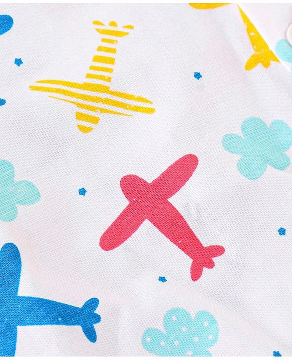 Babyhug 100% Cotton Knit Half Sleeves Shirt With Aeroplane Print - White
