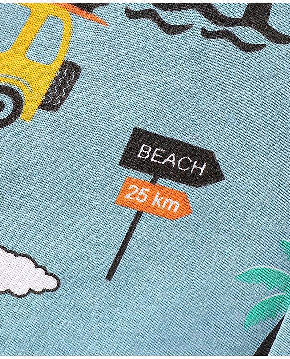 Babyhug 100% Cotton Knit Half Sleeves Regular Shirt with Car Print - Blue