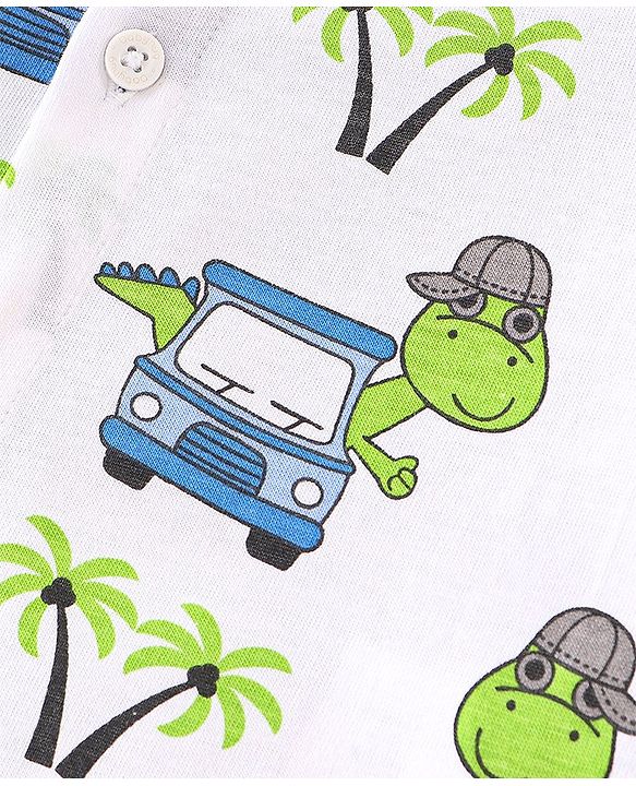 Babyhug 100% Cotton Knit Half Sleeves Regular Shirt with Car Print - White