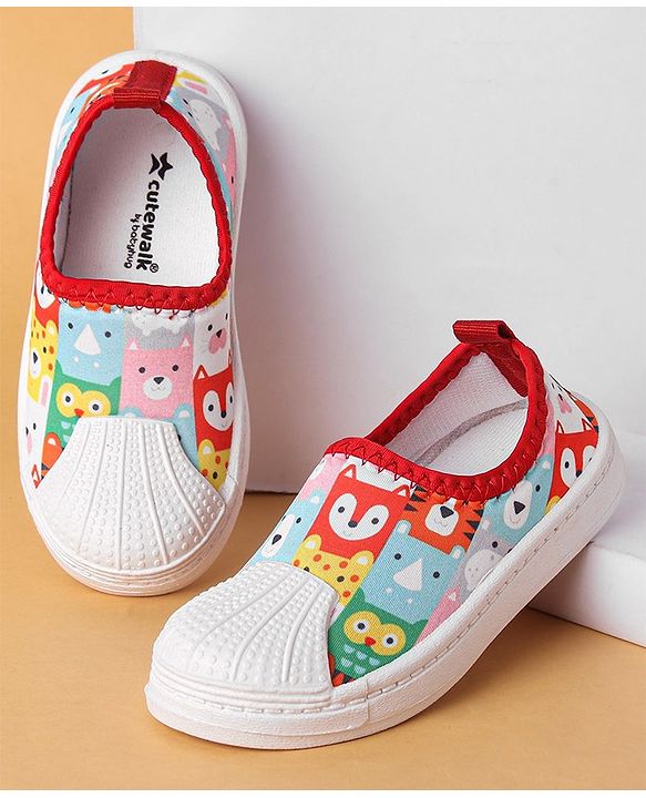 Cute Walk by Babyhug Slip On Casual Shoes with Jungle Animal Design - Red & White