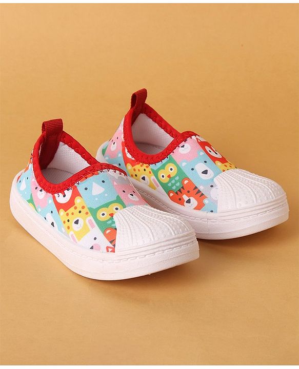 Cute Walk by Babyhug Slip On Casual Shoes with Jungle Animal Design - Red & White