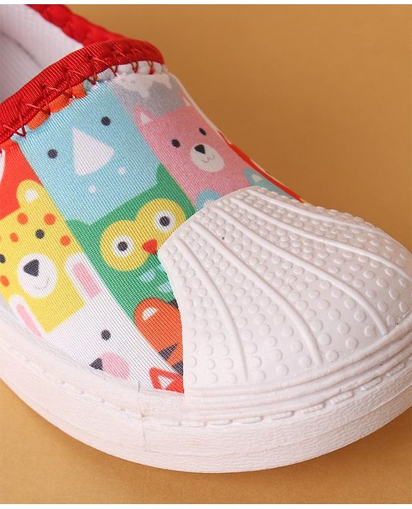 Cute Walk by Babyhug Slip On Casual Shoes with Jungle Animal Design - Red & White