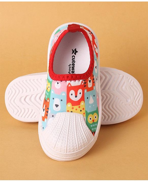 Cute Walk by Babyhug Slip On Casual Shoes with Jungle Animal Design - Red & White