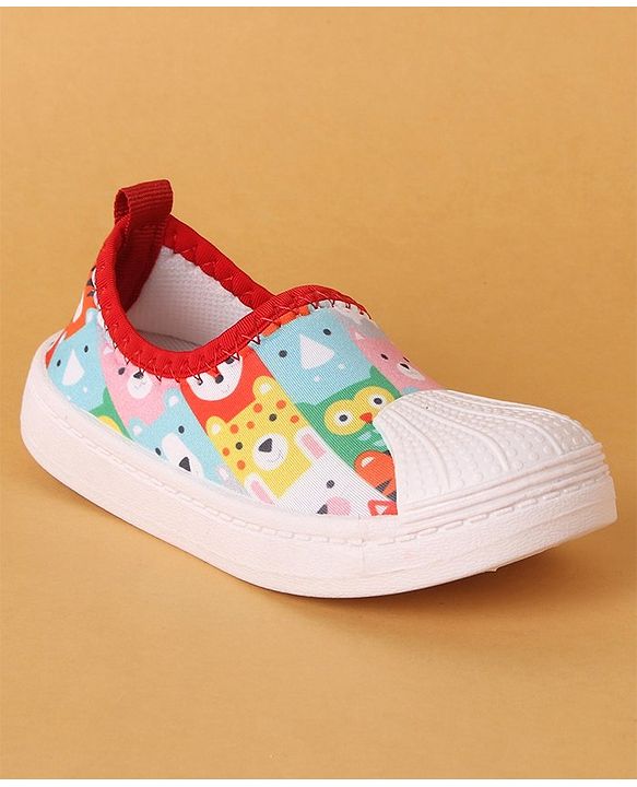 Cute Walk by Babyhug Slip On Casual Shoes with Jungle Animal Design - Red & White