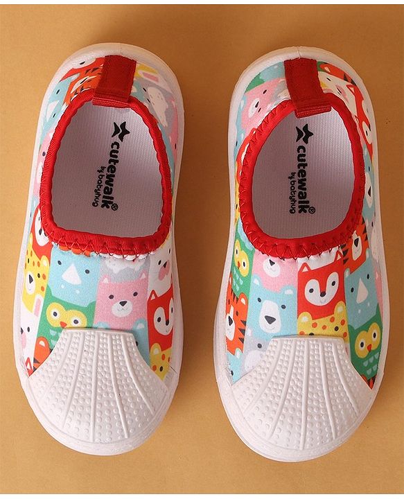 Cute Walk by Babyhug Slip On Casual Shoes with Jungle Animal Design - Red & White