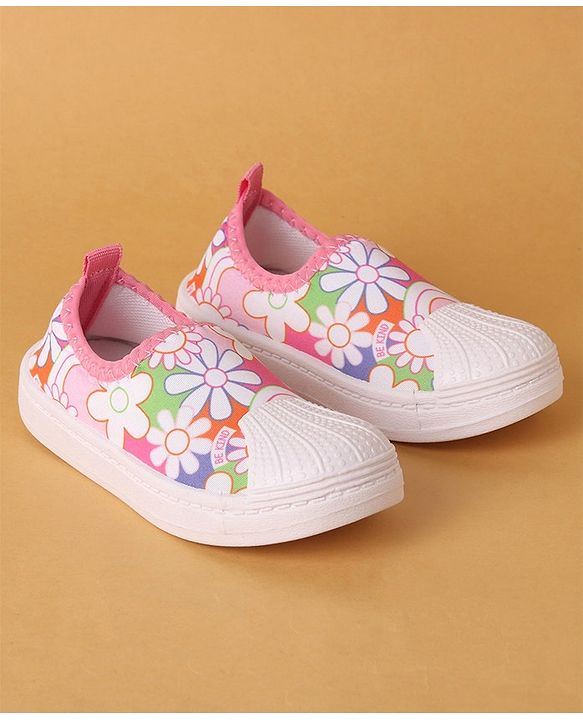 Cute Walk by Babyhug Slip On Casual Shoes with Floral Design - Pink & White