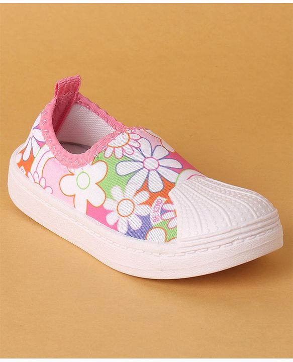 Cute Walk by Babyhug Slip On Casual Shoes with Floral Design - Pink & White