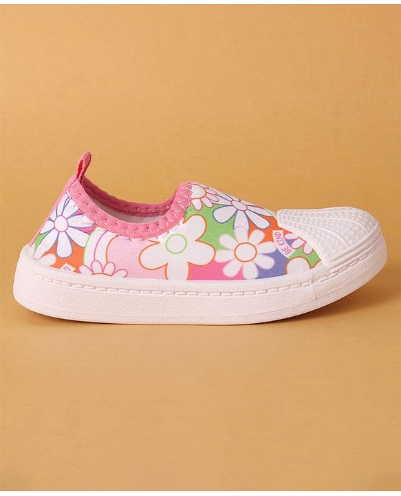 Cute Walk by Babyhug Slip On Casual Shoes with Floral Design - Pink & White