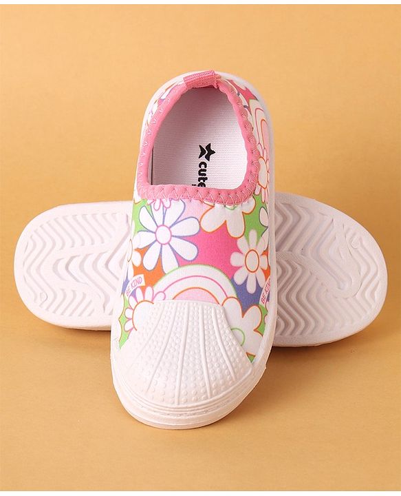 Cute Walk by Babyhug Slip On Casual Shoes with Floral Design - Pink & White