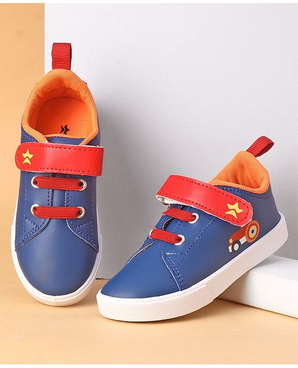 Cute Walk by Babyhug Casual Shoes with Velcro Closure Car Print - Blue & Orange