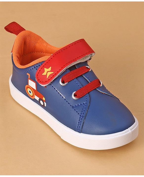 Cute Walk by Babyhug Casual Shoes with Velcro Closure Car Print - Blue & Orange