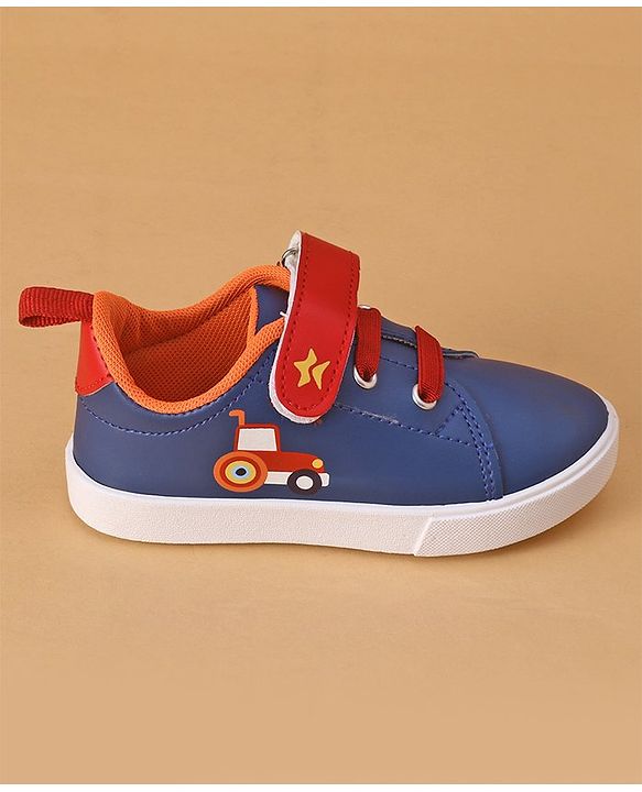 Cute Walk by Babyhug Casual Shoes with Velcro Closure Car Print - Blue & Orange