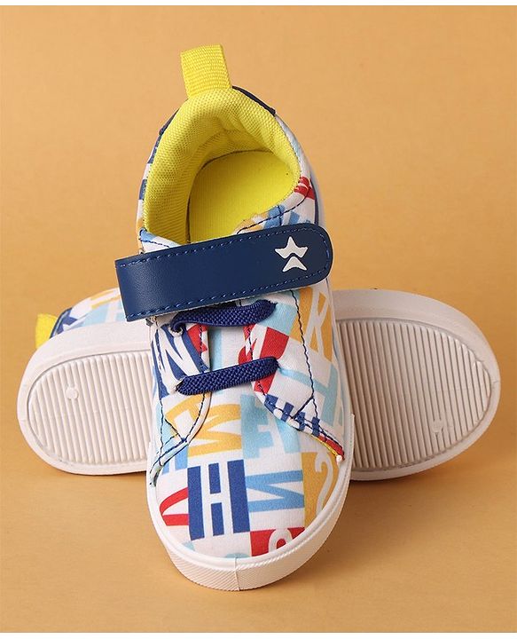 Cute Walk by Babyhug Velcro Closure Casual Shoes with Alphabet Design - Blue & White