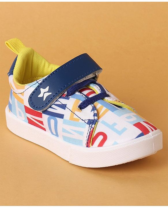 Cute Walk by Babyhug Velcro Closure Casual Shoes with Alphabet Design - Blue & White