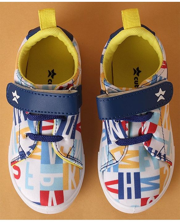 Cute Walk by Babyhug Velcro Closure Casual Shoes with Alphabet Design - Blue & White