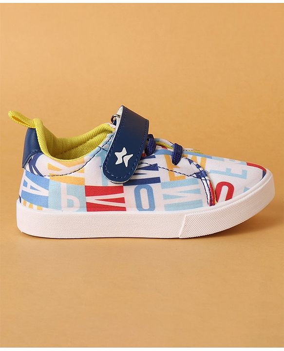 Cute Walk by Babyhug Velcro Closure Casual Shoes with Alphabet Design - Blue & White