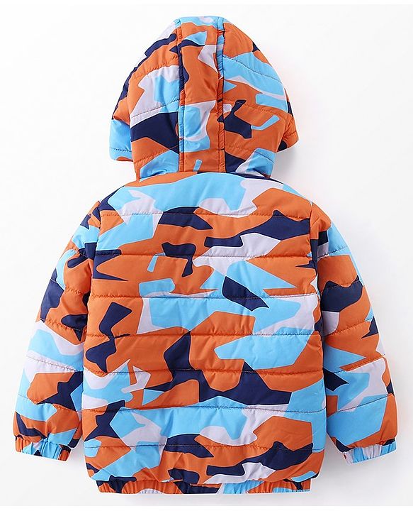 Babyhug Full Sleeves Hoodie With Camouflage Print - Orange & Blue