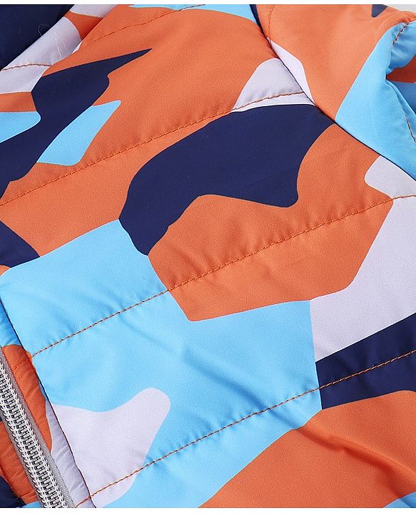 Babyhug Full Sleeves Hoodie With Camouflage Print - Orange & Blue