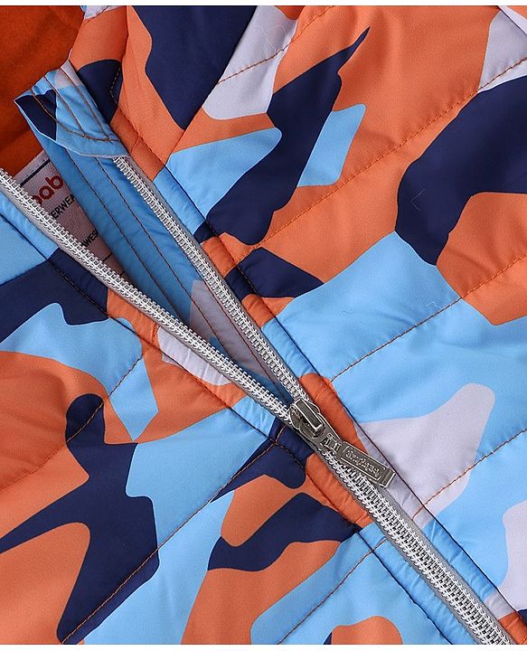 Babyhug Full Sleeves Hoodie With Camouflage Print - Orange & Blue