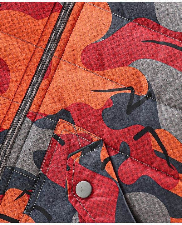 Babyhug Full Sleeves Hooded & Padded Jacket Camo Print- Orange Red & Grey