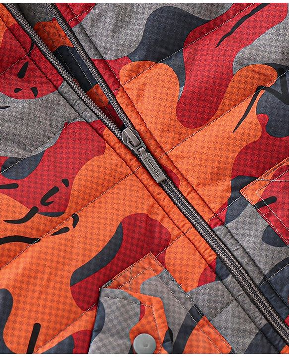Babyhug Full Sleeves Hooded & Padded Jacket Camo Print- Orange Red & Grey