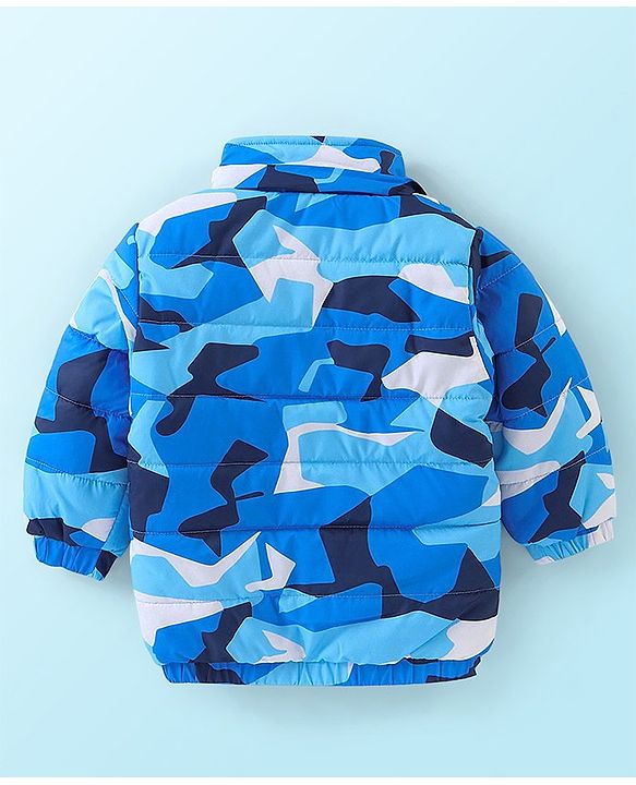 Babyhug Woven Full Sleeves Hooded Jacket Camo Print - Blue